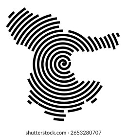 Mapa de símbolos da cidade Münsingen (Baden-Württemberg, Alemanha) mostrando a cidade com uma linha espiral preta