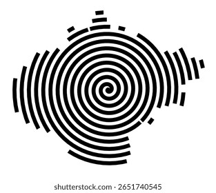Mapa de símbolos da cidade Gottmadingen (Baden-Württemberg, Alemanha) mostrando a cidade com uma linha espiral preta