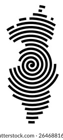 Symbol Map of the city Guben (Brandenburg, Germany) showing the city with a black spiral line