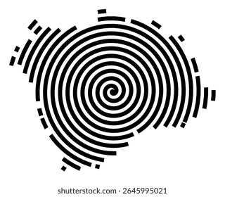 Mapa de símbolos da cidade Hauzenberg (Baviera, Alemanha) mostrando a cidade com uma linha espiral preta