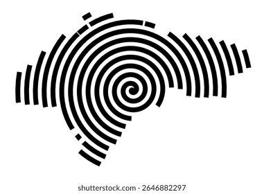 Mapa de símbolos da cidade Hüttenberg (Hessen, Alemanha) mostrando a cidade com uma linha espiral preta