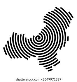 Symbol Map of the city Hünfeld (Hessen, Germany) showing the city with a black spiral line