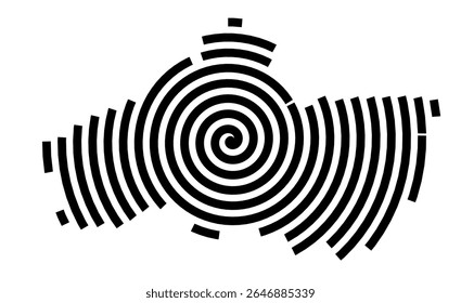 Mapa de símbolos da cidade Heusweiler (Saarland, Alemanha) mostrando a cidade com uma linha espiral preta