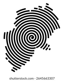 Symbol Map of the city Hilter am Teutoburger Wald (Niedersachsen, Germany) showing the city with a black spiral line