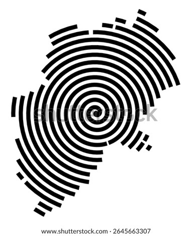 Symbol Map of the city Hilter am Teutoburger Wald (Niedersachsen, Germany) showing the city with a black spiral line