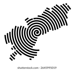 Mapa de símbolos da cidade Hirschaid (Baviera, Alemanha) mostrando a cidade com uma linha espiral preta