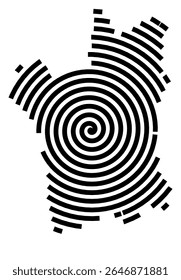 Symbol Map of the city Illertissen (Bayern, Germany) showing the city with a black spiral line