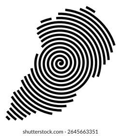 Mapa de símbolos da cidade Ismaning (Baviera, Alemanha) mostrando a cidade com uma linha espiral preta
