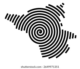 Mapa de símbolos da cidade Kaufungen (Hessen, Alemanha) mostrando a cidade com uma linha espiral preta