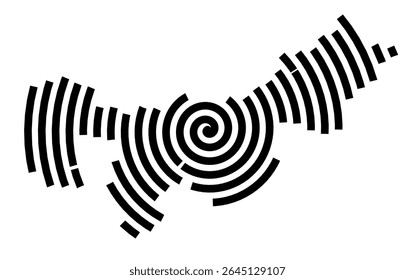 Symbol Map of the city Kelheim (Bayern, Germany) showing the city with a black spiral line