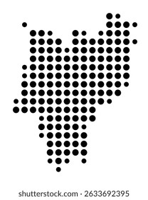 Mapa de símbolos da cidade Ketsch (Baden-Württemberg, Alemanha) mostrando a cidade com um padrão de apenas alguns pontos pretos