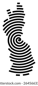Symbol Map of the city Kirchheim b.München (Bayern, Germany) showing the city with a black spiral line