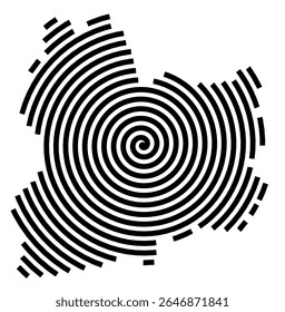 Symbol Map of the city Kissing (Bayern, Germany) showing the city with a black spiral line