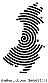 Mapa de símbolos da cidade Mühlenbecker Land (Brandeburgo, Alemanha) mostrando a cidade com uma linha espiral preta