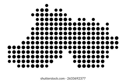 Symbol Map of the city Langenau (Baden-Württemberg, Germany) showing the city with a pattern of just a few black dots