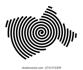 Mapa de Símbolos da Cidade Laranjeiro e Feijo (Portugal) mostrando a cidade com uma linha espiral preta