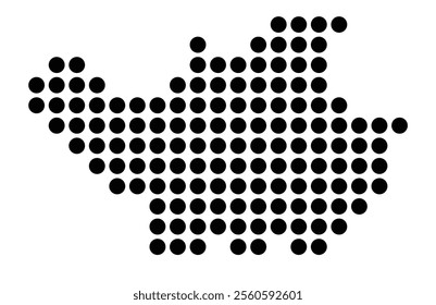 Symbol Map of the City Leverkusen (Germany) showing the city with a pattern of just a few black dots