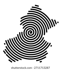 Symbolkarte der Stadt M. Radom (Polen) mit einer schwarzen Spirallinie