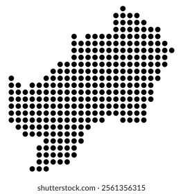 Symbol Map of the City Malaga (Spain) showing the city with a pattern of just a few black dots