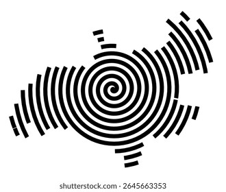 Symbol Map of the city Manching (Bayern, Germany) showing the city with a black spiral line