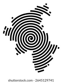 Symbol Map of the city Markt Indersdorf (Bayern, Germany) showing the city with a black spiral line