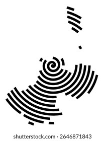 Mapa de símbolos da cidade Marktheidenfeld (Bayern, Germany) mostrando a cidade com uma linha espiral preta