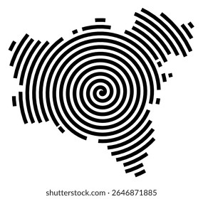 Mapa de símbolos da cidade Marktoberdorf (Bayern, Alemanha) mostrando a cidade com uma linha espiral preta