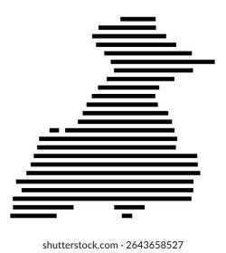 Symbol Map of the city Marsberg (Nordrhein-Westfalen, Germany) showing the area of the city with just a few black horizontal lines