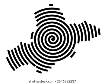 Symbol Map of the city Meerane (Sachsen, Germany) showing the city with a black spiral line