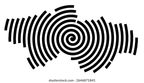 Symbol Map of the city Mering (Bayern, Germany) showing the city with a black spiral line