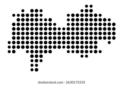 Symbol Map of the city Meuselwitz (Thüringen, Germany) showing the city with a pattern of just a few black dots