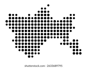 Symbol Map of the city Moosburg a.d.Isar (Bayern, Germany) showing the city with a pattern of just a few black dots