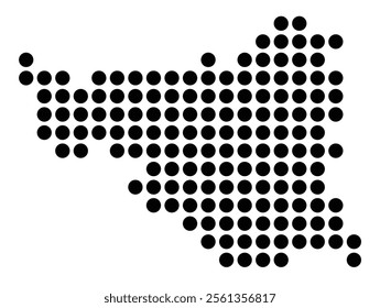 Symbol Map of the City Most (Czechia) showing the city with a pattern of just a few black dots