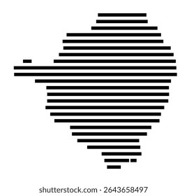 Mapa de símbolos da cidade Muito (Nordrhein-Westfalen, Germany) mostrando a área da cidade com apenas algumas linhas horizontais pretas