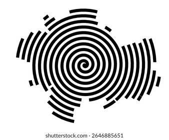 Mapa de símbolos da cidade Muldestausee (Sachsen-Anhalt, Alemanha) mostrando a cidade com uma linha espiral preta