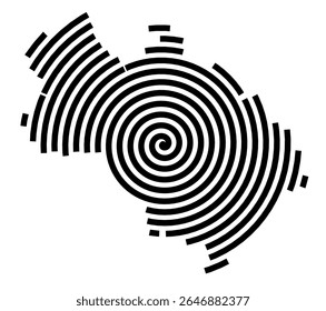 Mapa de símbolos da cidade Netphen (Nordrhein-Westfalen, Germany) mostrando a cidade com uma linha espiral preta