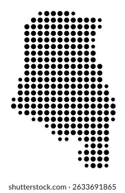 Mapa de símbolos da cidade Neuried (Baden-Württemberg, Alemanha) mostrando a cidade com um padrão de apenas alguns pontos pretos