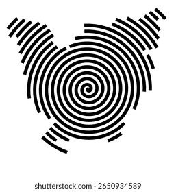 Symbol Map of the city Nieder-Olm (Rheinland-Pfalz, Germany) showing the city with a black spiral line