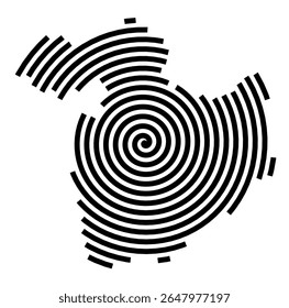 Symbol Map of the city Schöningen (Niedersachsen, Germany) showing the city with a black spiral line