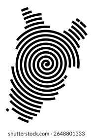 Symbol Map of the city Krummhörn (Niedersachsen, Germany) showing the city with a black spiral line