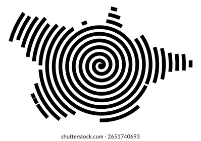 Mapa de símbolos da cidade Oberndorf am Neckar (Baden-Württemberg, Alemanha) mostrando a cidade com uma linha espiral preta