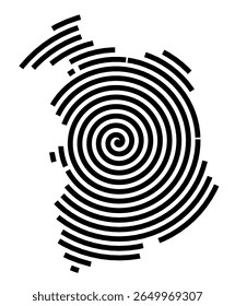 Symbol Map of the city Ober-Ramstadt (Hessen, Germany) showing the city with a black spiral line