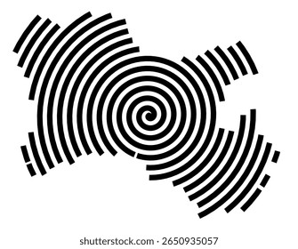 Mapa de símbolos da cidade Obersulm (Baden-Württemberg, Alemanha) mostrando a cidade com uma linha espiral preta
