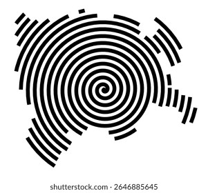 Symbol Map of the city Oberzent (Hessen, Germany) showing the city with a black spiral line