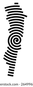 Symbol Map of the city Ostrhauderfehn (Niedersachsen, Germany) showing the city with a black spiral line