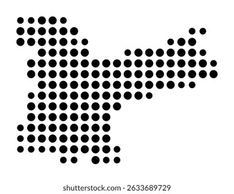 Symbol Map of the city Ottobrunn (Bayern, Germany) showing the city with a pattern of just a few black dots