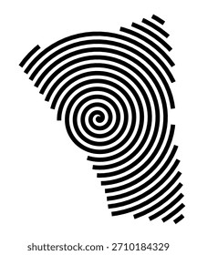 Symbol Map of the City Paris 20e Arrondissement (France) showing the city with a black spiral line