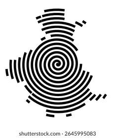 Mapa de símbolos da cidade Penzberg (Bayern, Germany) mostrando a cidade com uma linha espiral preta