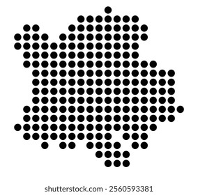 Symbol Map of the City Pforzheim (Germany) showing the city with a pattern of just a few black dots