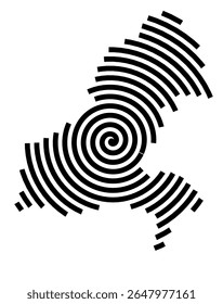 Symbol Map of the city Preetz (Schleswig-Holstein, Germany) showing the city with a black spiral line